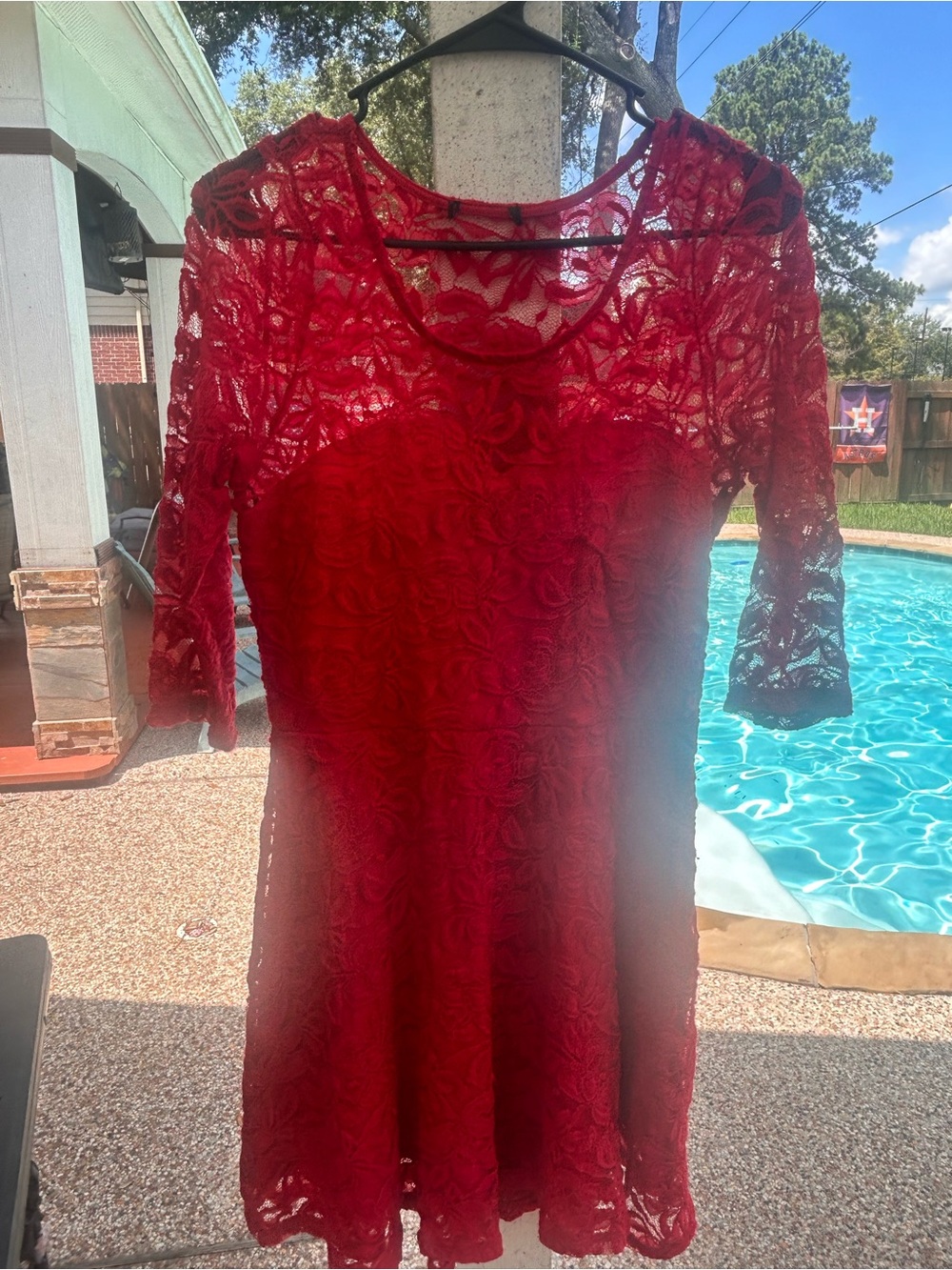 Shinestar Red Lace Long Sleeve Fit & Flare Dress